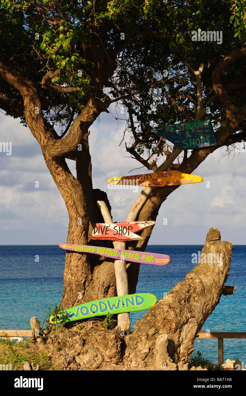Indicazioni per Divi Flamingo Beach Resort Kralendijk, Bonaire, Antille Olandesi Foto Stock
