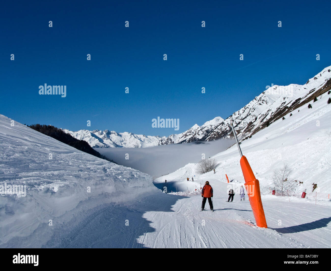 Sciare al Tourmalet montagne, Pirenei, Francia Foto Stock