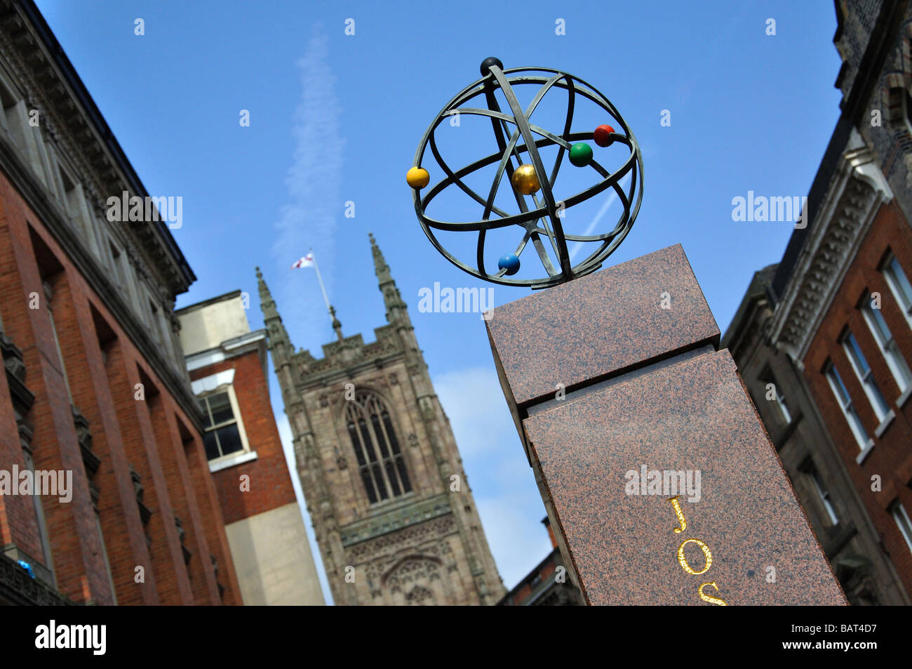La Orrery Memorial, Iron Gate, Derby, Derbyshire, England, Regno Unito Foto Stock