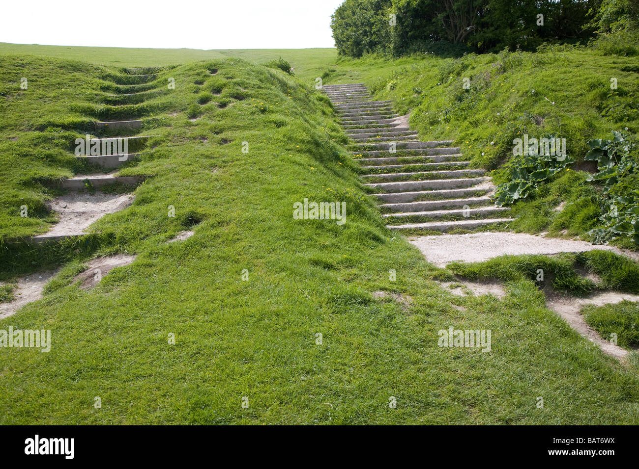 Sentiero erosione da pressione turistica South Downs vicino a Eastbourne Sussex Foto Stock