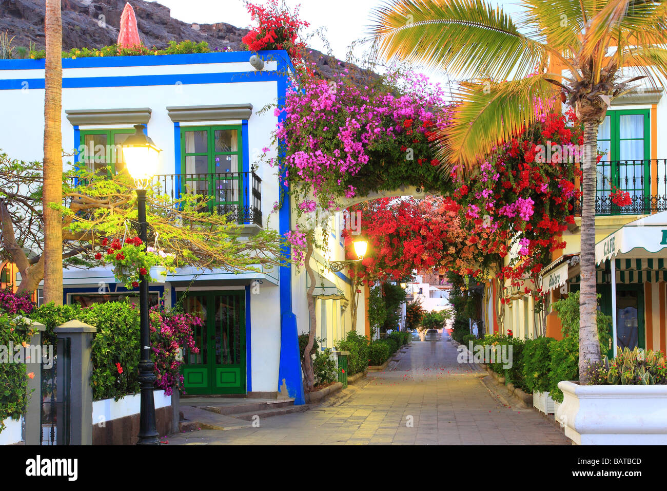 Puerto de Mogan street in serata Gran Canaria Spagna Europa Foto Stock