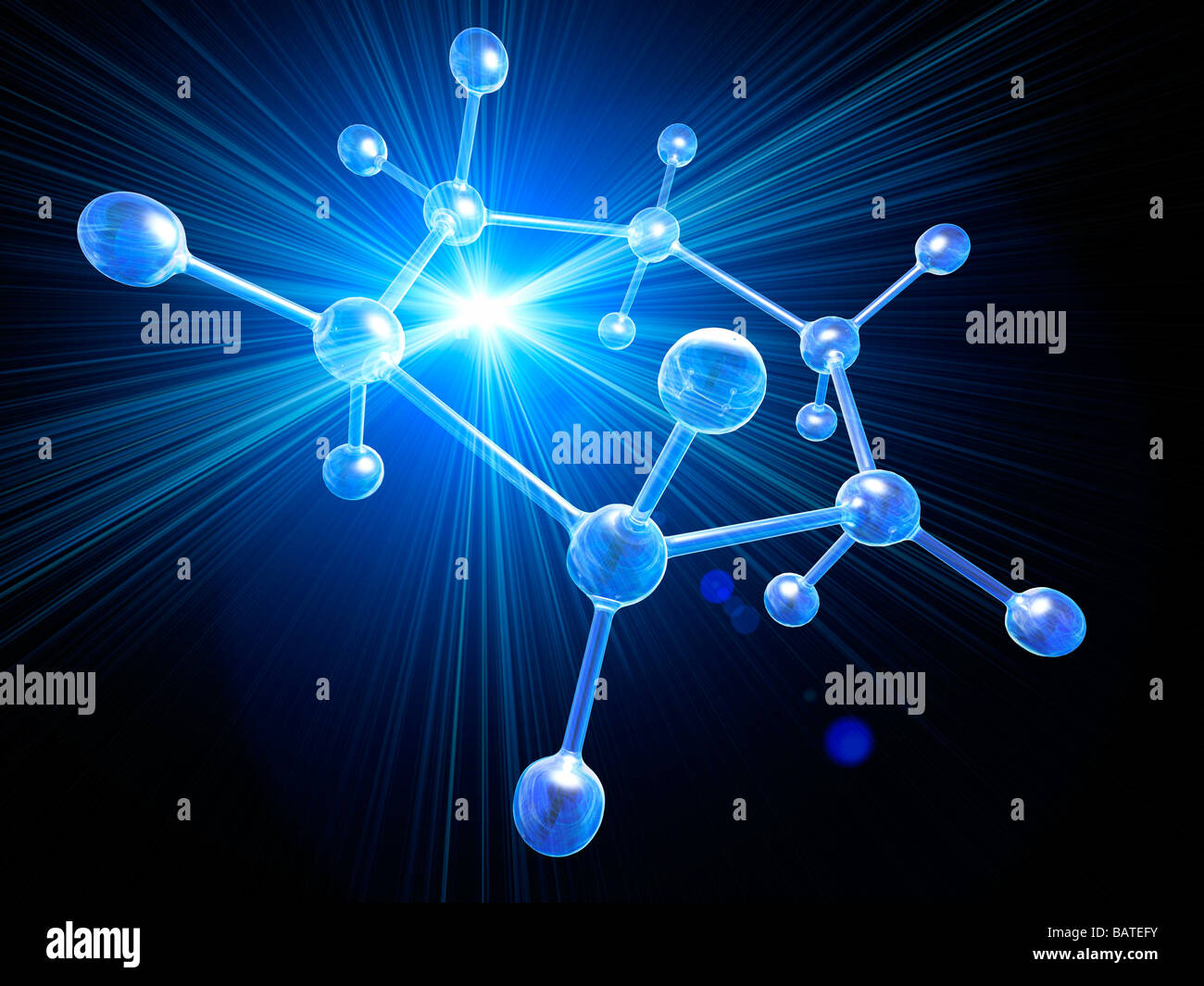 Struttura Molecolare, concettuale computer grafica. Gli atomi sono mostrati come sfere e i legami tra di essi come aste. Foto Stock