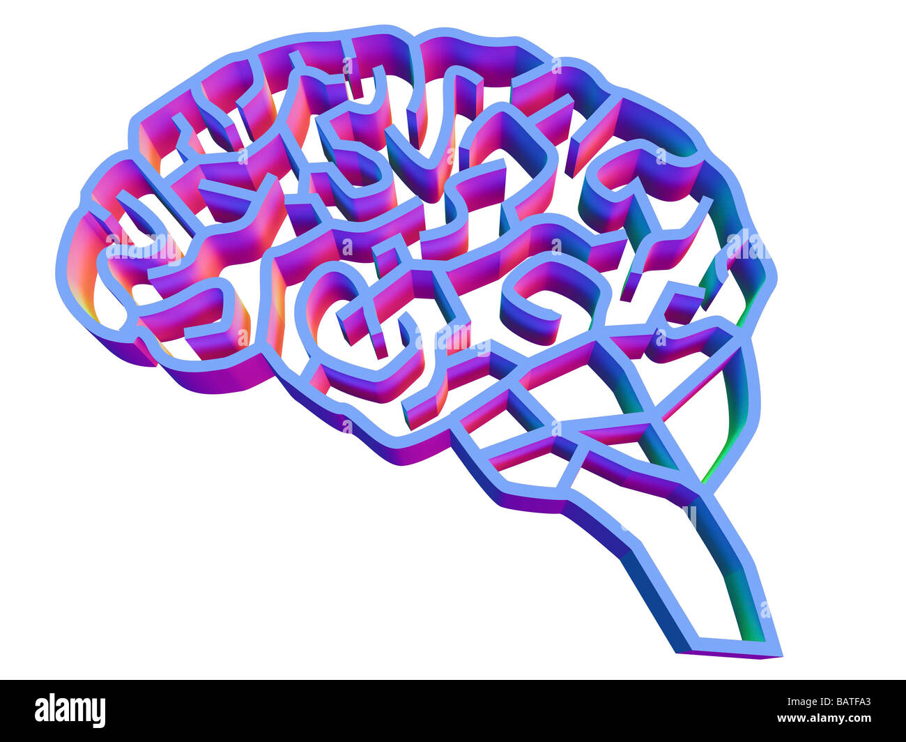 La complessità del cervello. Calcolatore concettuale illustrazione di un cervello rappresentato come un complesso labirinto. Foto Stock