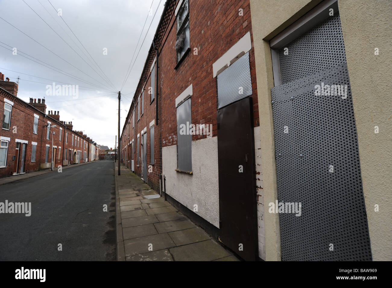 Scorrere verso il basso le case pronte per la demolizione, Goole vicino a Hull REGNO UNITO Foto Stock