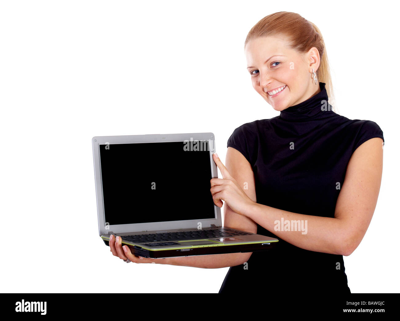 Donna con notebook Foto Stock