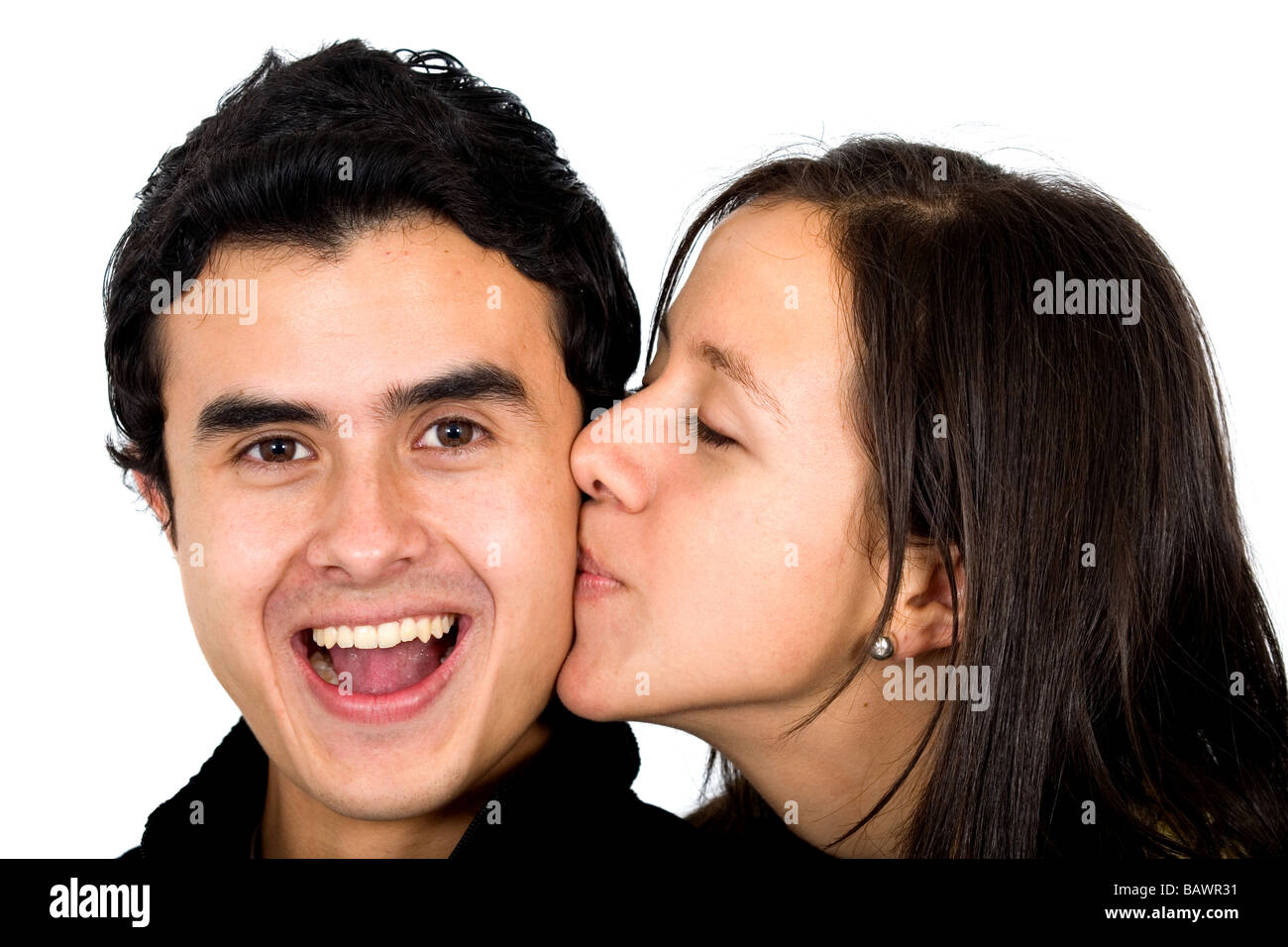 Il ragazzo riceve un bacio Foto Stock