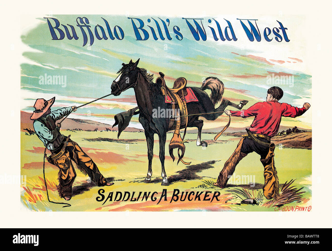 Buffalo Bill: Saddling un Bucker Foto Stock