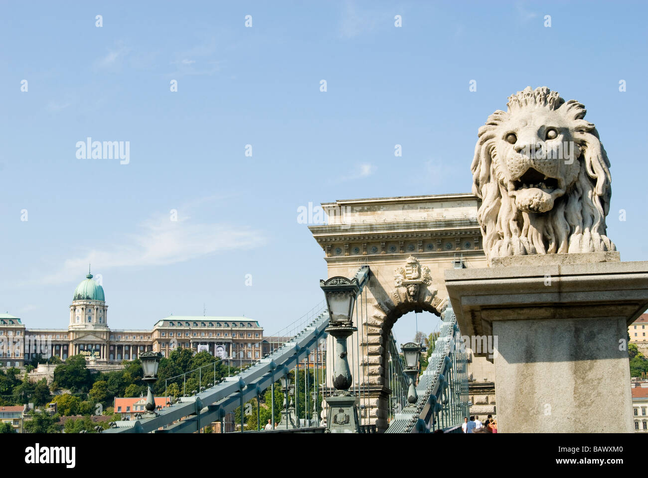Il Ponte delle catene e Palazzo Reale a Budapest Foto Stock