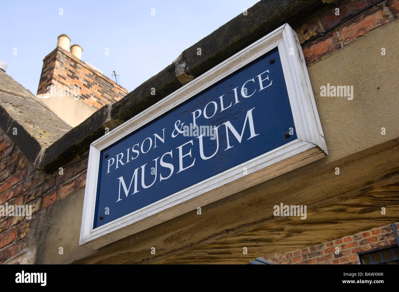 Primo piano di cartello sopra l'ingresso al Ripon Prison and Police Museum North Yorkshire England UK United Kingdom GB Great Britain Foto Stock