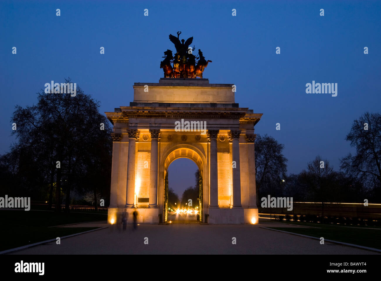 Wellington Arch di notte, Londra Foto Stock