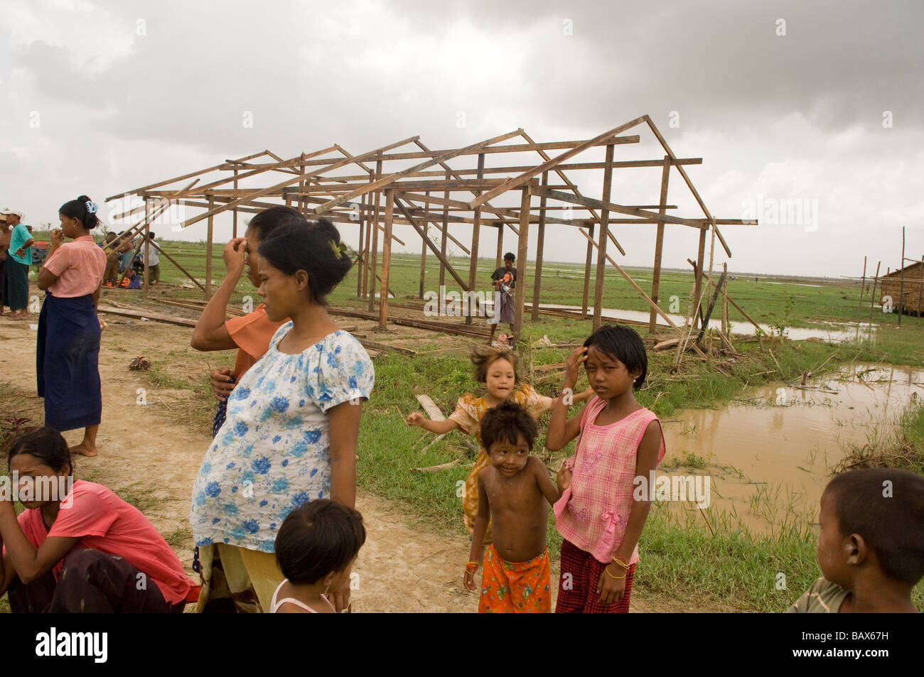 Zone distrutte nella divisione Ayeyarwady Myanmar Mercoledì 18 Giugno 2008 Foto Mark Pearson il ciclone Nargis ha colpito il Myanmar Foto Stock