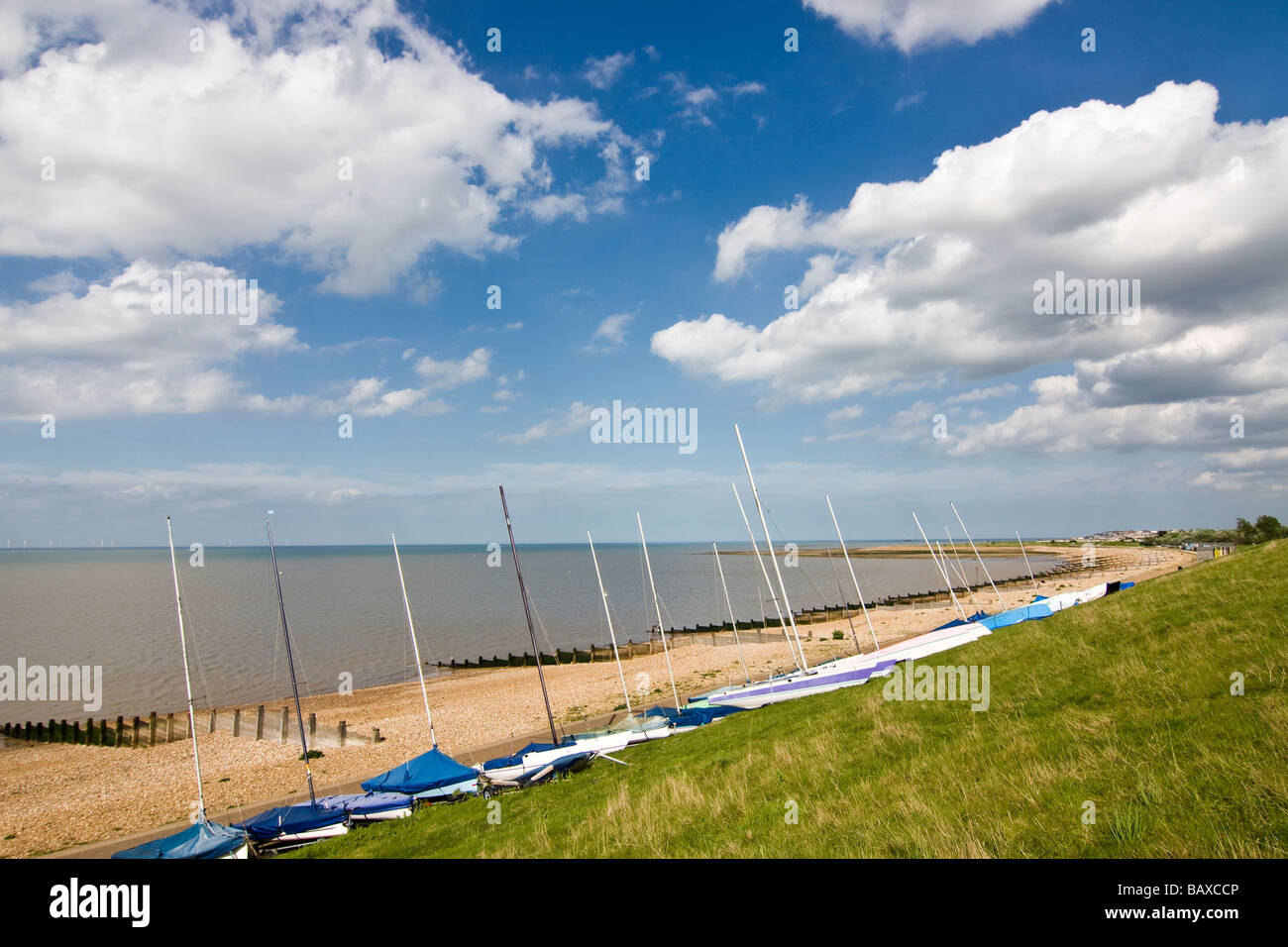 Il Lungomare e la spiaggia a Tankerton, nr whitstable kent, Inghilterra Foto Stock