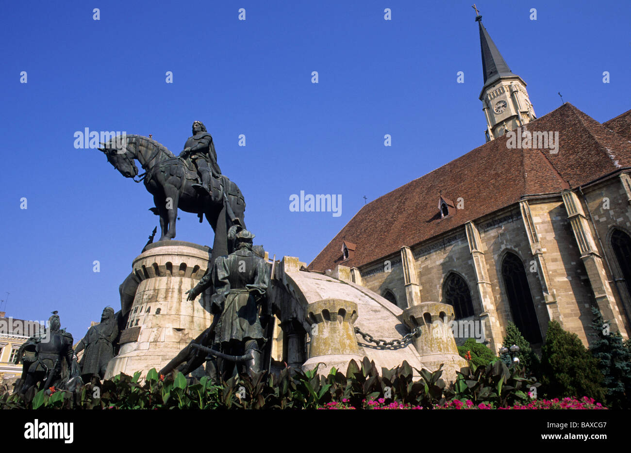 Statua del re ungherese Matthias Cluj-Napoca Romania Foto Stock