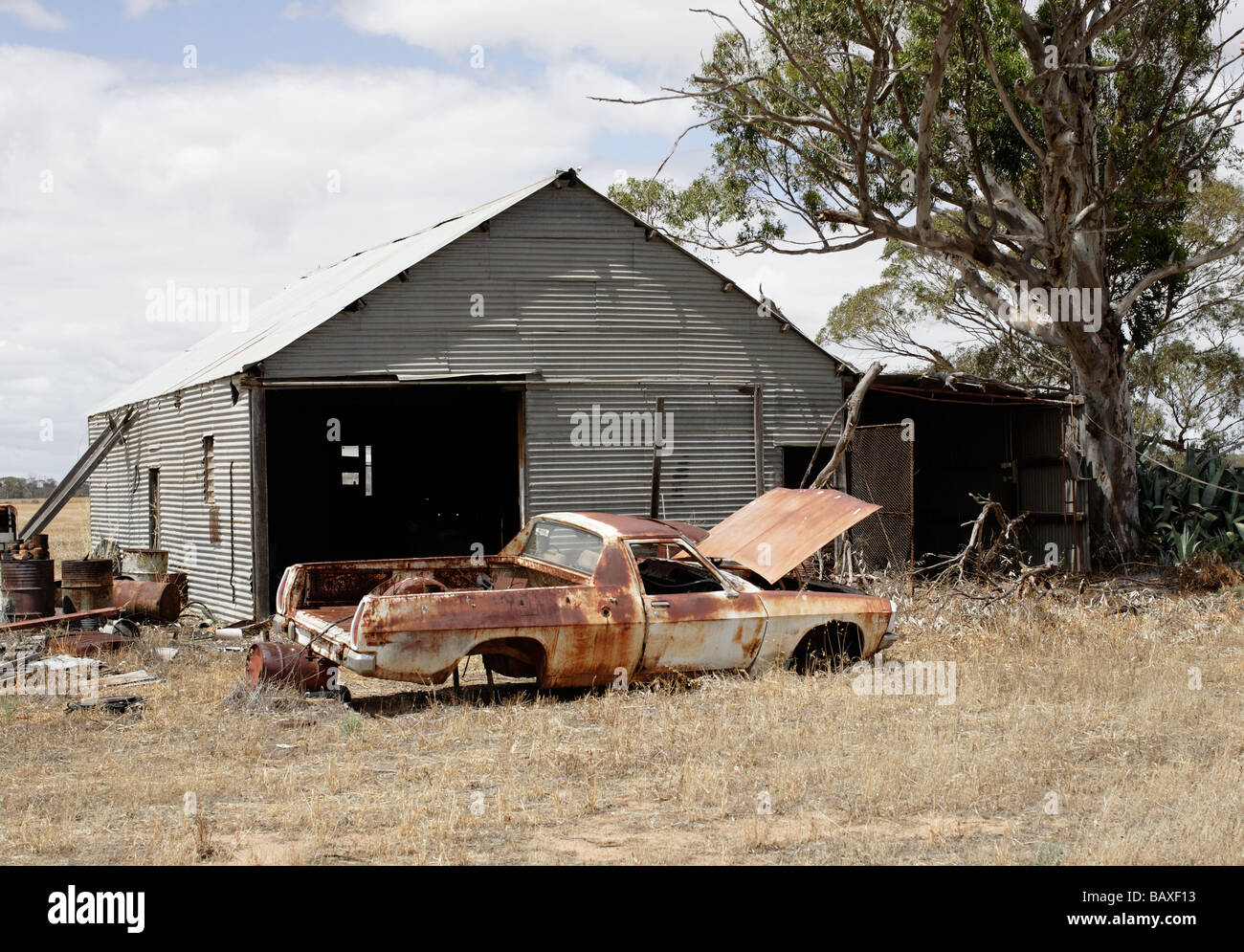 Agricoltura Outback disperazione di edifici abbandonati in Australia Occidentale Foto Stock