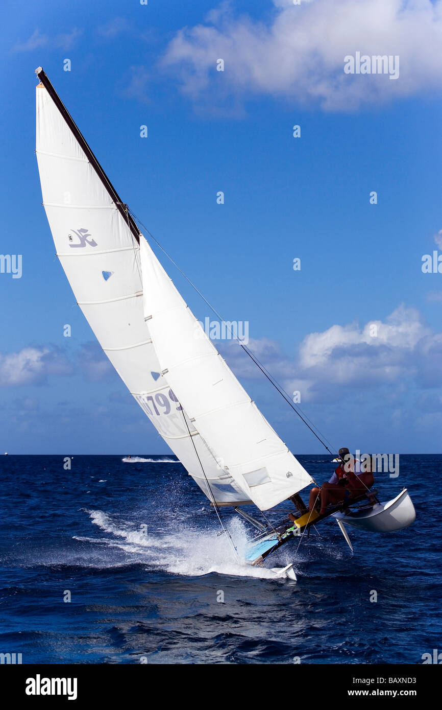 Catamarano a vela, West Coast, Barbados, Caraibi Foto Stock
