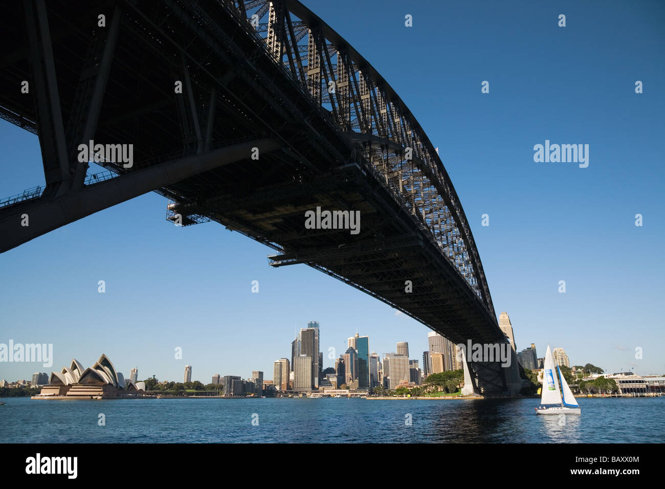 Due icone di Sydney Harbour Bridge e Opera House visto da Milson il punto sulla North Shore di Sydney, Nuovo Galles del Sud Australia Foto Stock