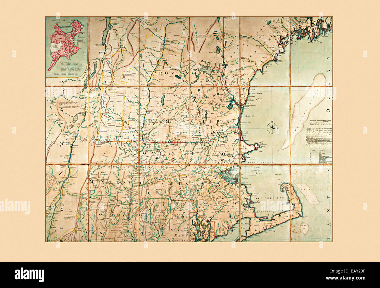 Mappa di la maggior parte abitata del New England Foto Stock