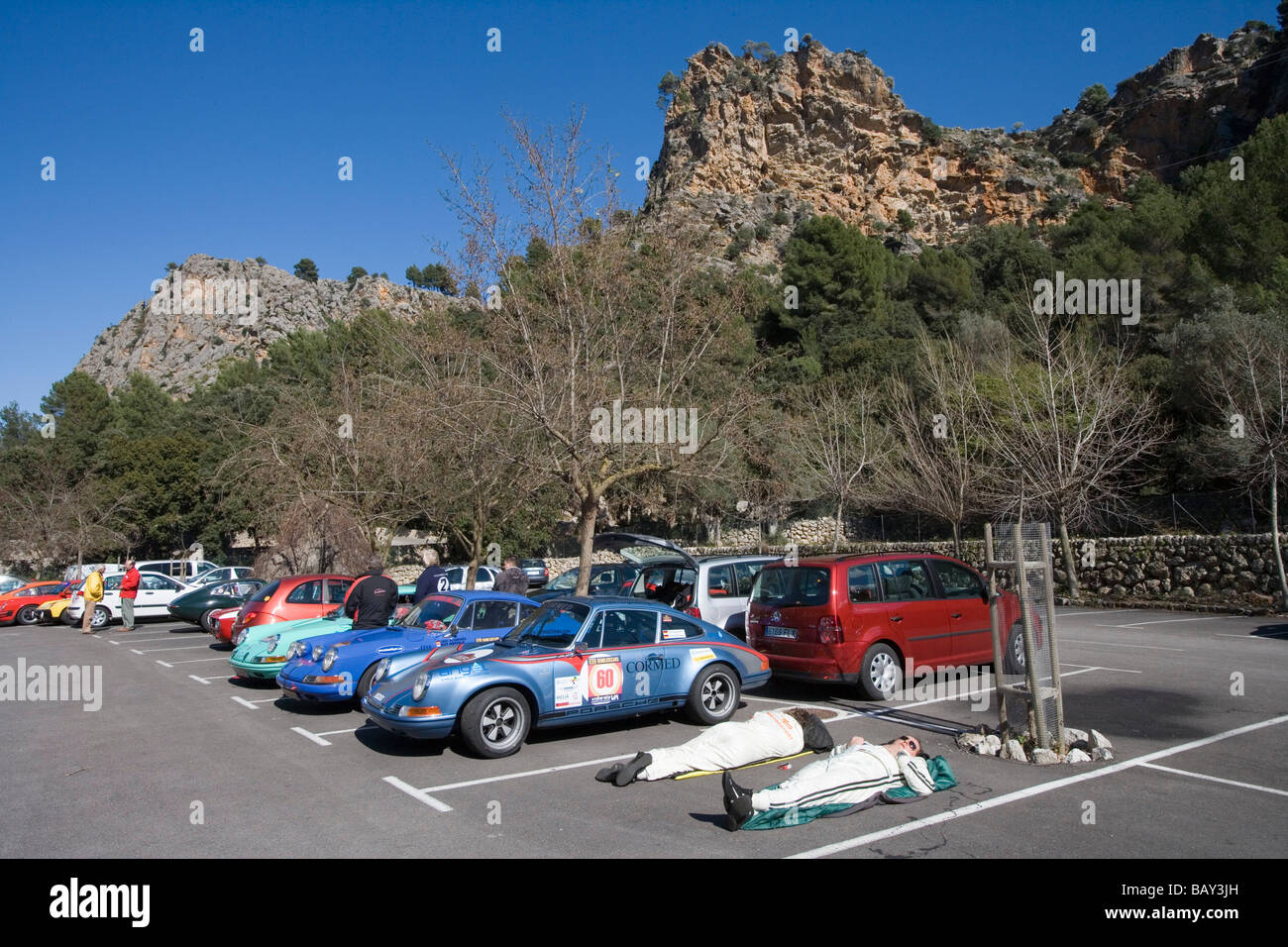 Appoggio Rallye Driver, Rally classico Isla Mallorca, vicino a Cala de Sa Calobra, Maiorca, isole Baleari, Spagna Foto Stock