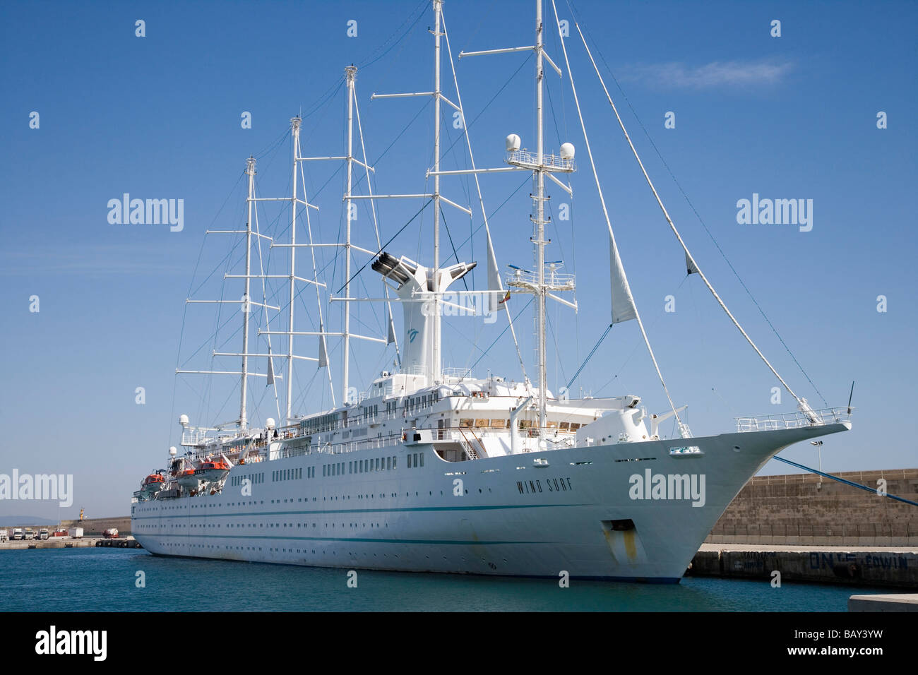 Cruiseship Wind Surf nel porto di Palma di Maiorca, isole Baleari, Spagna Foto Stock