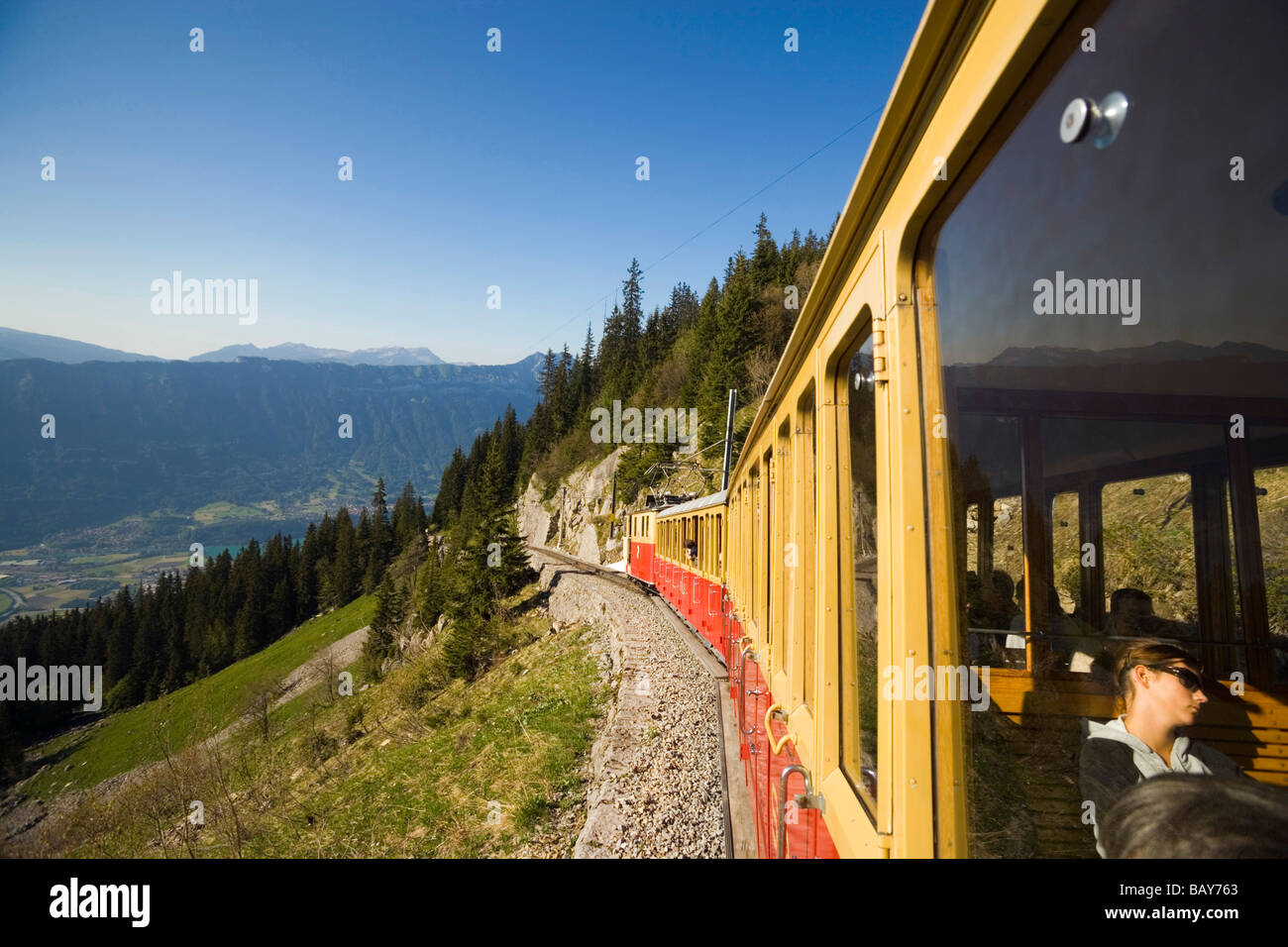 Schynige Platte Railway sul modo, Schynige Platte (1967 m), Interlaken, Oberland Bernese (Highlands), il Cantone di Berna, Switzerl Foto Stock