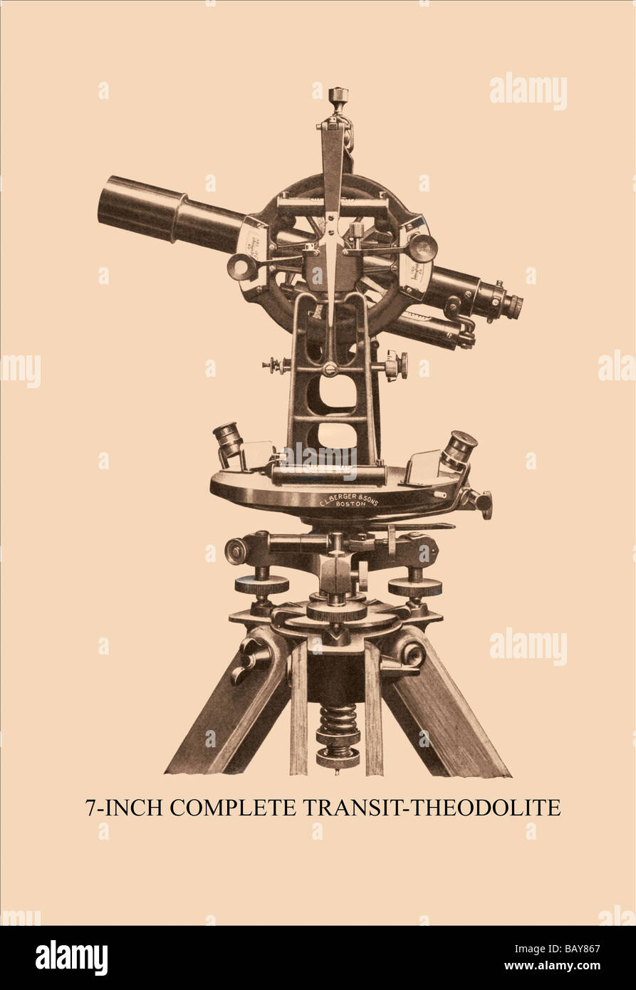 Seven-Inch Transit-Theodolite completo Foto Stock