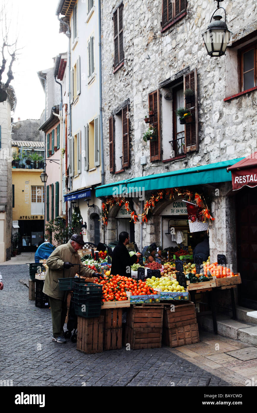 Negozio di frutta, old town Vence, Francia Foto Stock