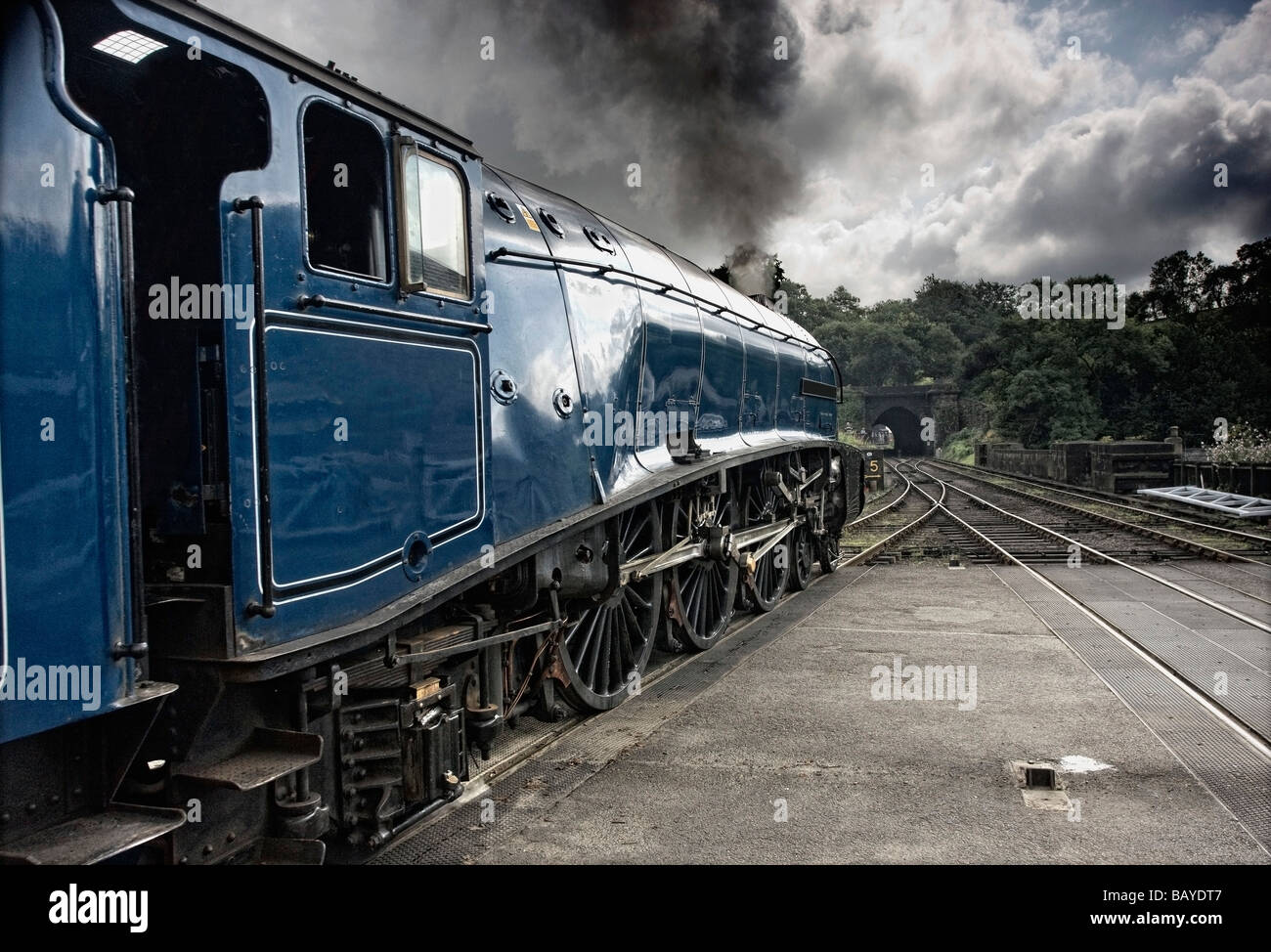 Sir Nigel Gresley treno a Grosmont; North Yorkshire, Inghilterra Foto Stock