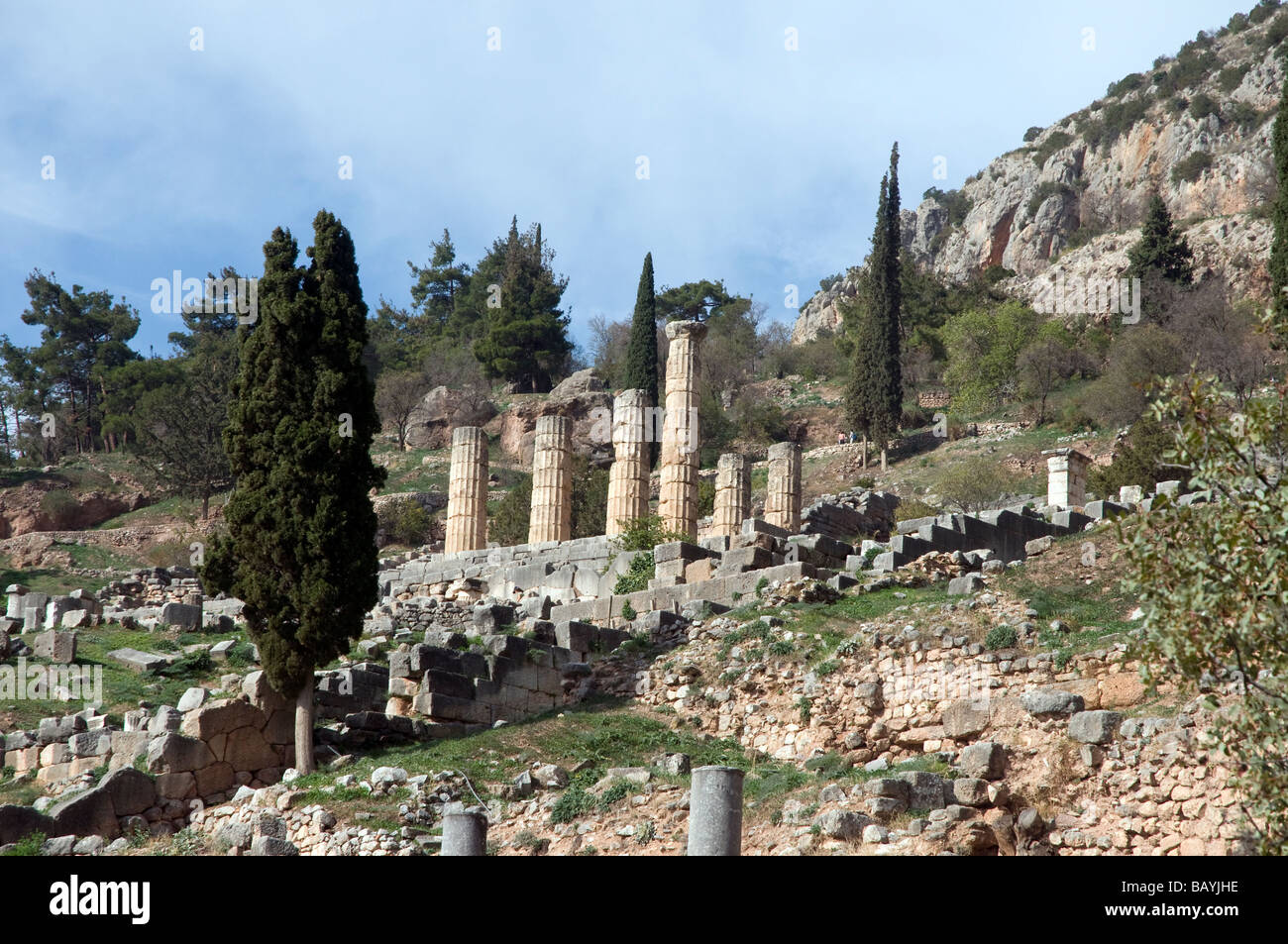 Sito del Tempio di Apollo a Delfi, Grecia Foto Stock