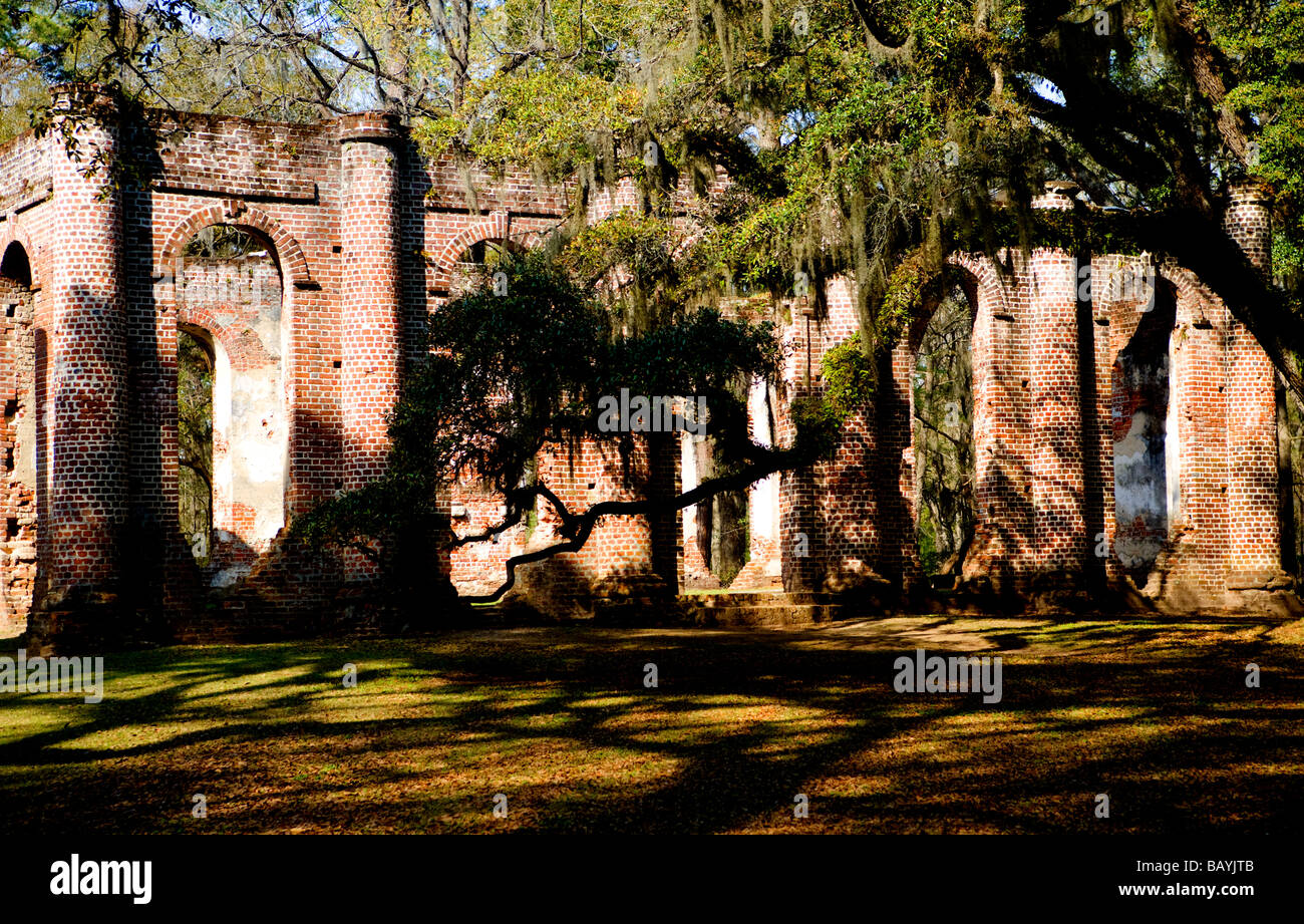 Vecchio Sheldon rovine della chiesa della contea di Beaufort, Carolina del Sud e Stati Uniti d'America Foto Stock