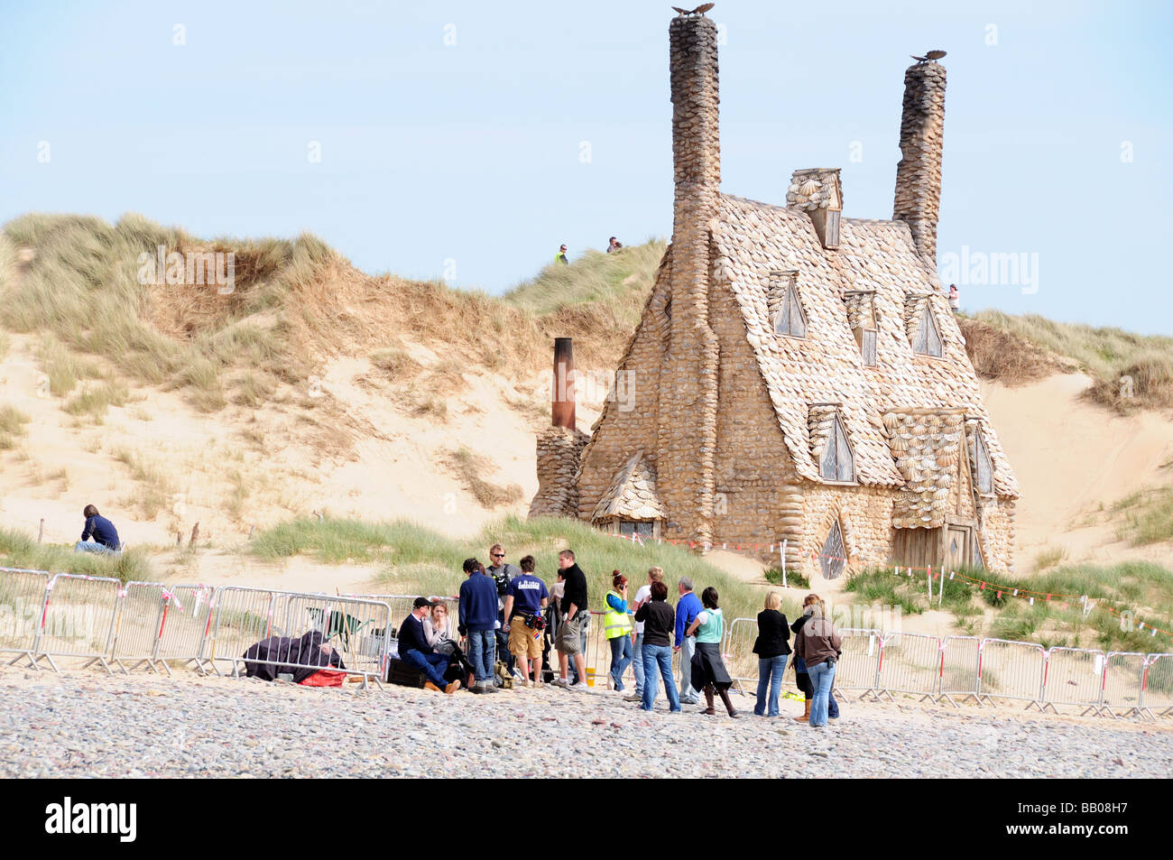 Rehersals per la Harry Potter film Deathly Hallows su Freshwater West Beach Pembrokeshire Wales Foto Stock