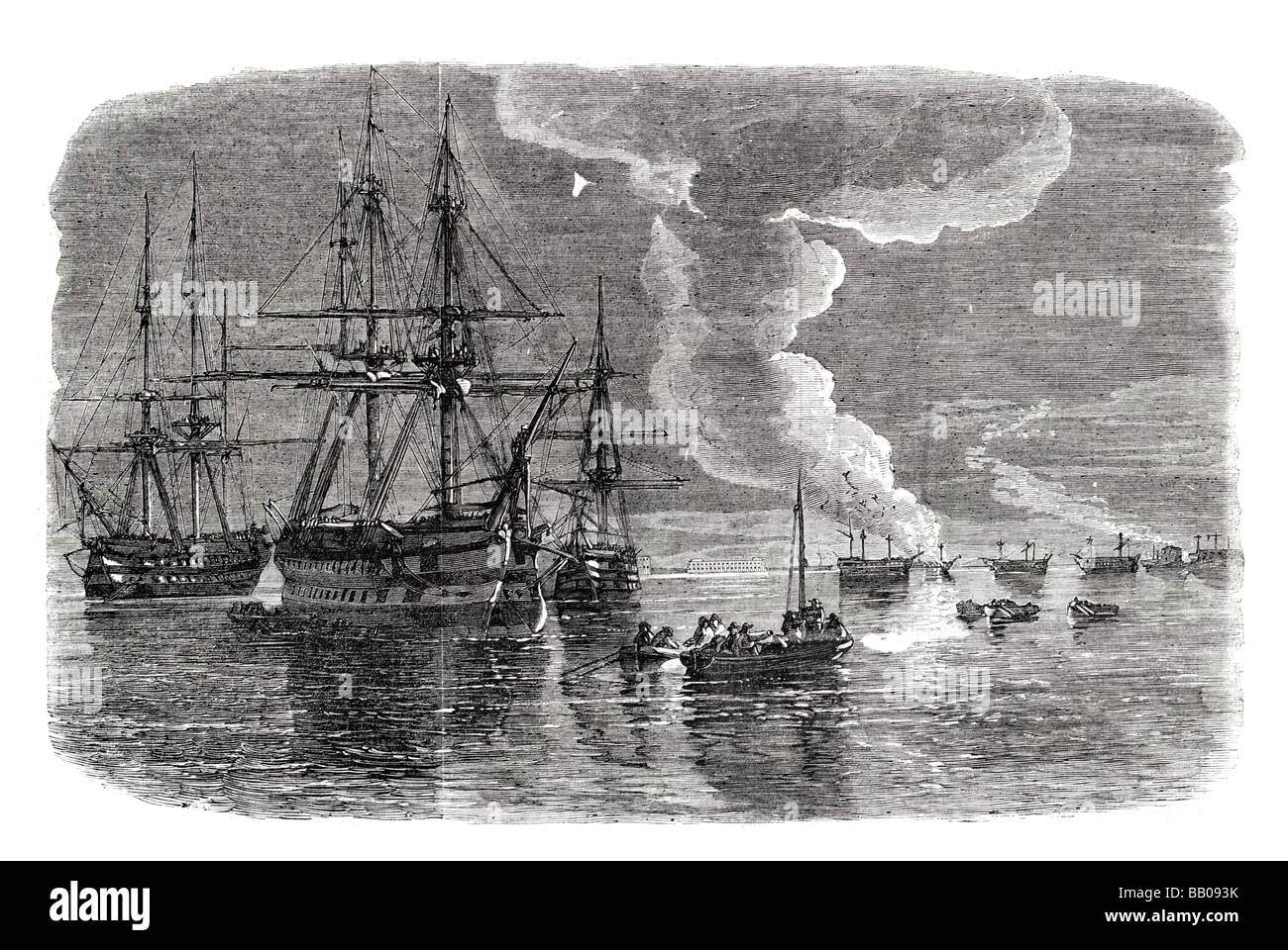 Fregata russa sul fuoco in sebastopol harbour da o w briely Foto Stock