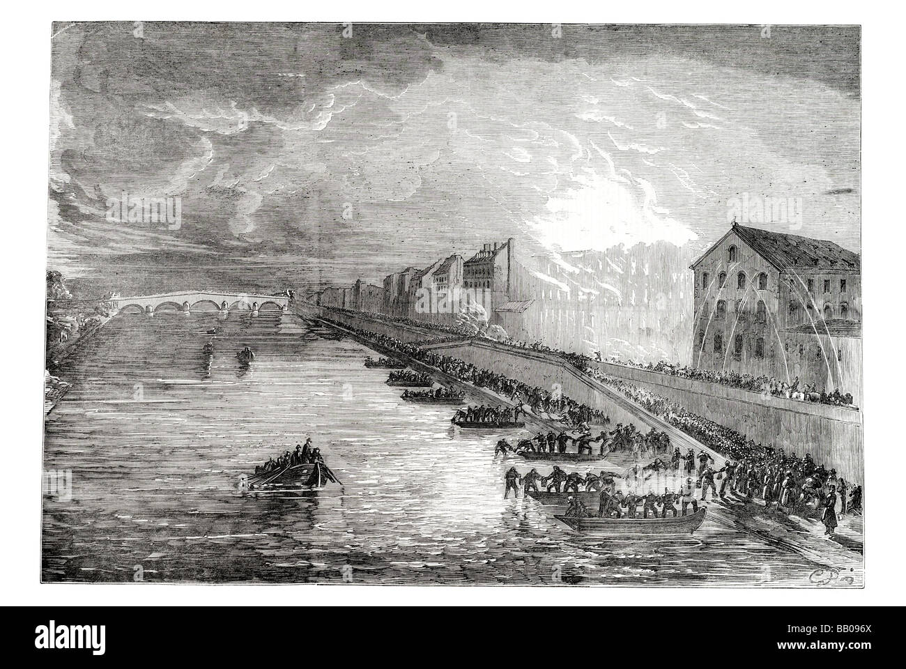 Grande incendio sul quai de billy parigi Foto Stock