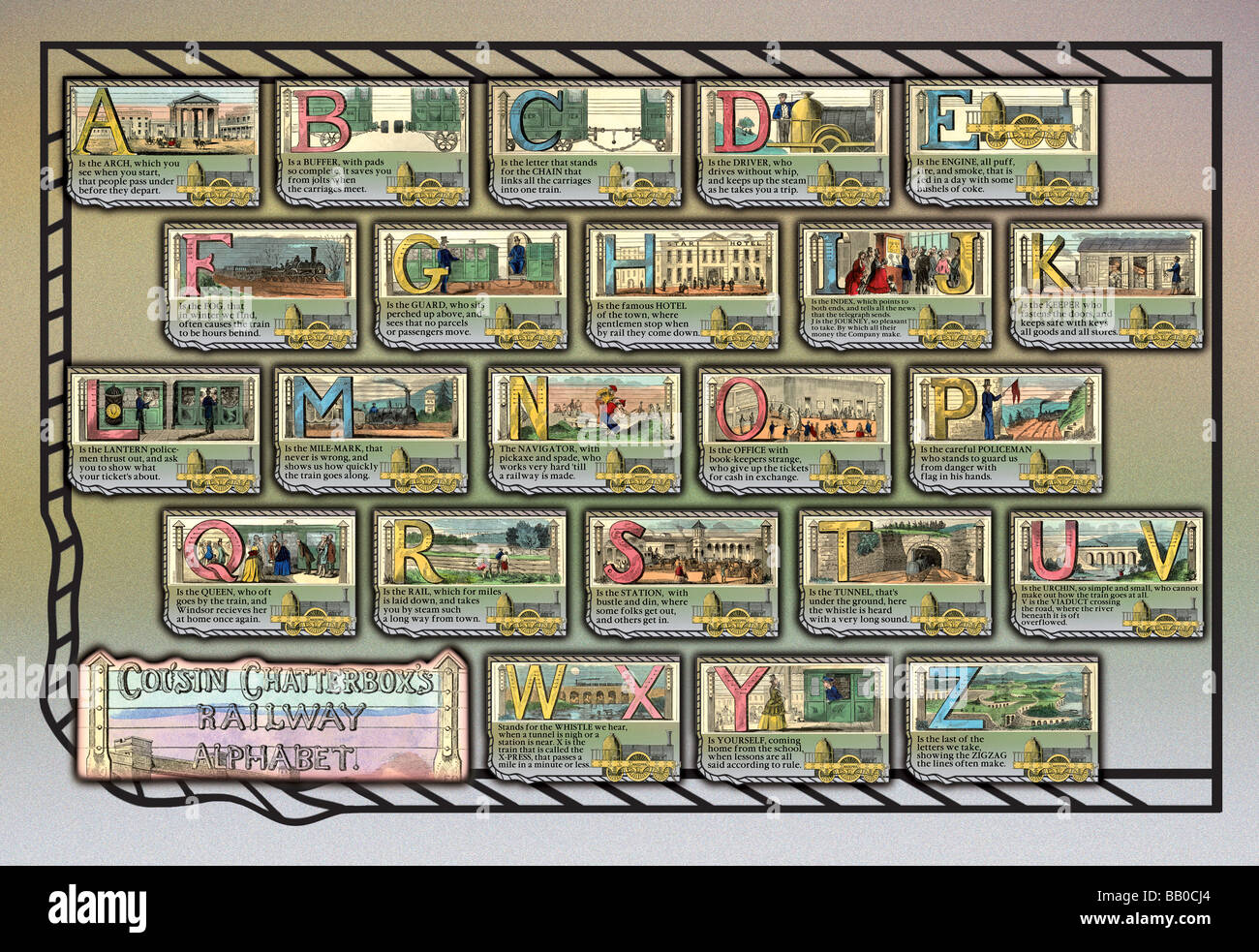 Cugino Chatterbox della stazione ferroviaria di alfabeto Foto Stock