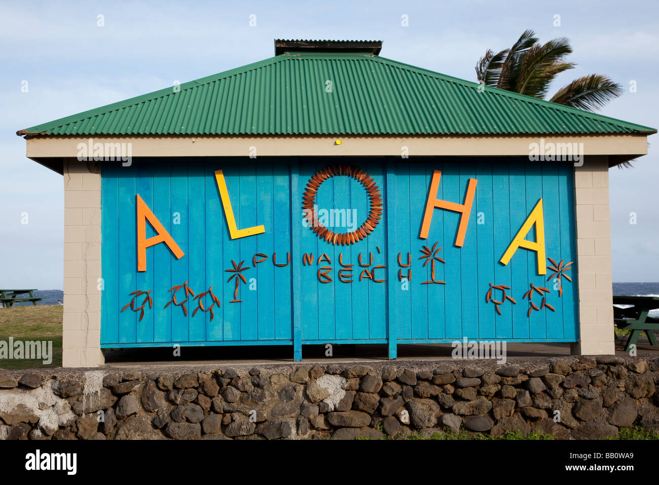 Aloha Punaluu Beach Big Island delle Hawaii Foto Stock