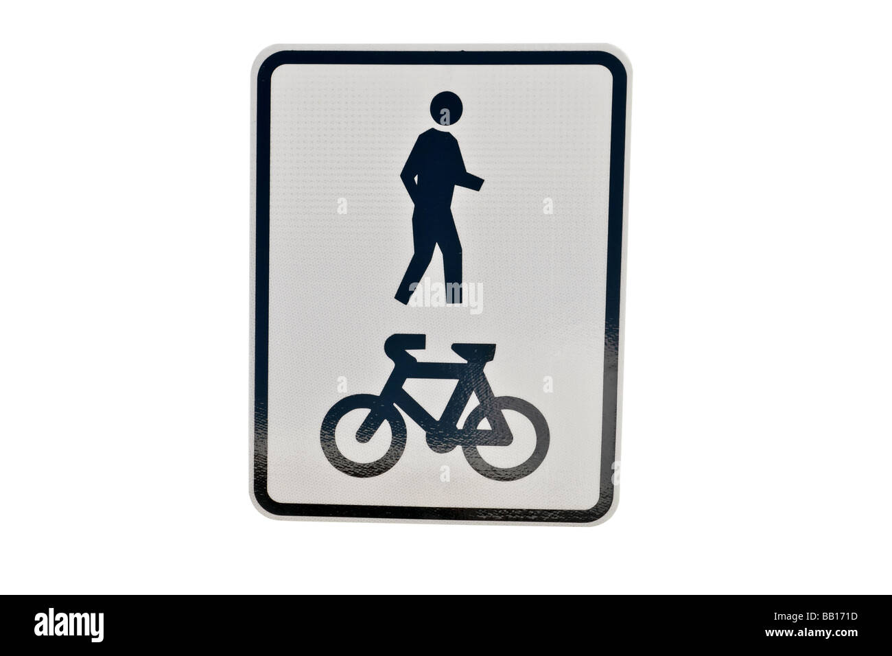 Street o cartello stradale che dettaglia una zona condivisa per pedoni e biciclette Foto Stock