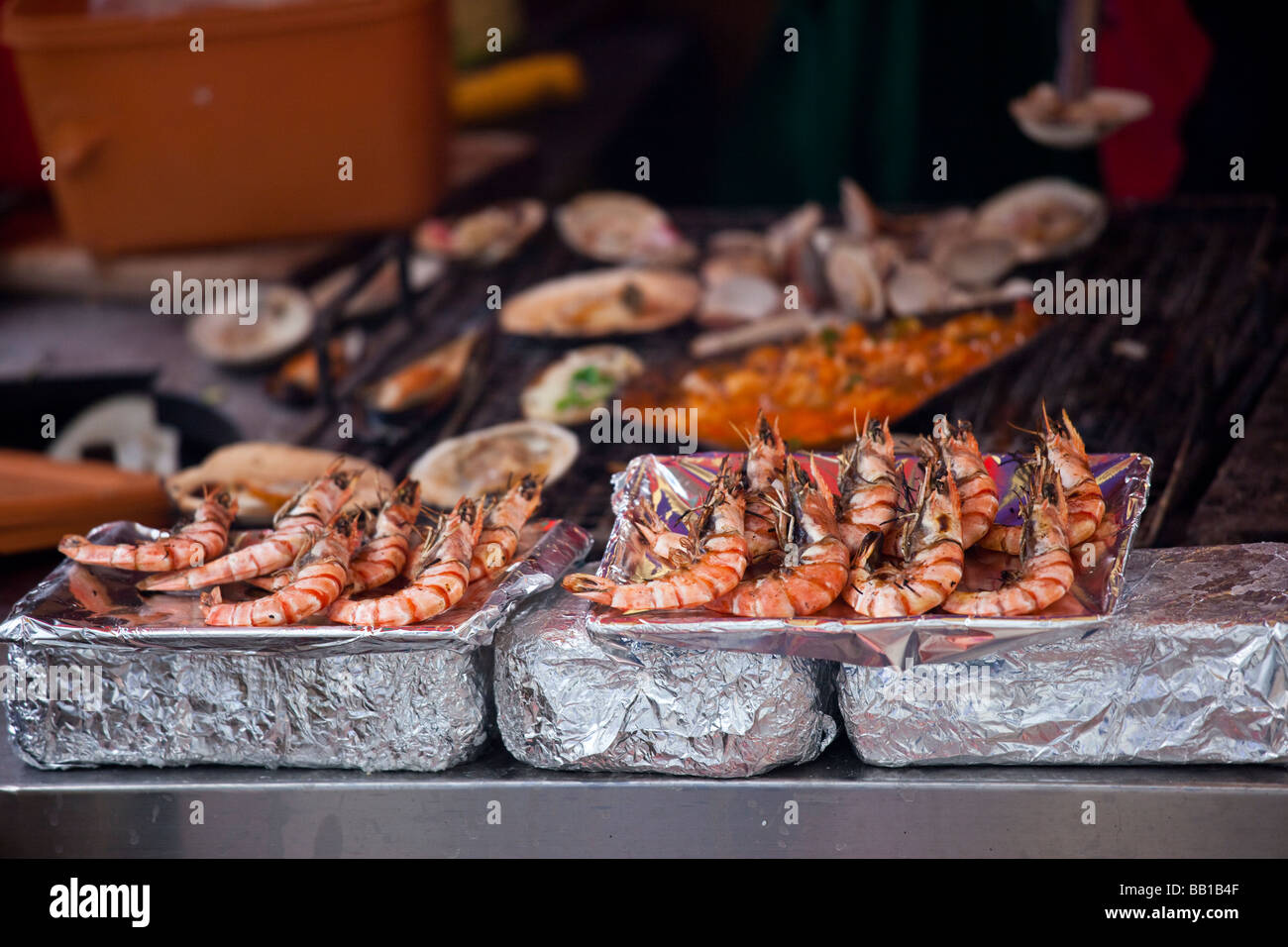 Grigliata di gamberi in Sokcho Corea del Sud Foto Stock