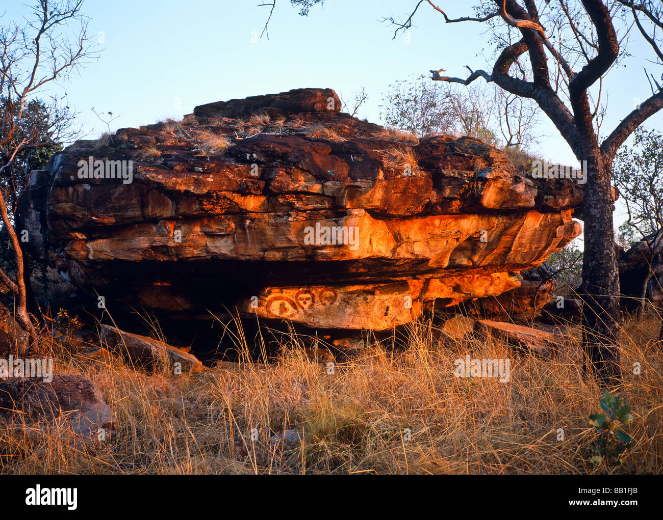 Arte rupestre degli Aborigeni, regione di Kimberley, outback Australia Foto Stock