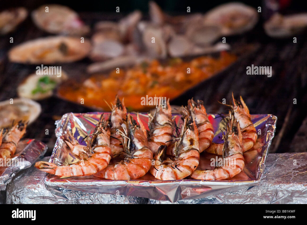 Grigliata di gamberi in Sokcho Corea del Sud Foto Stock
