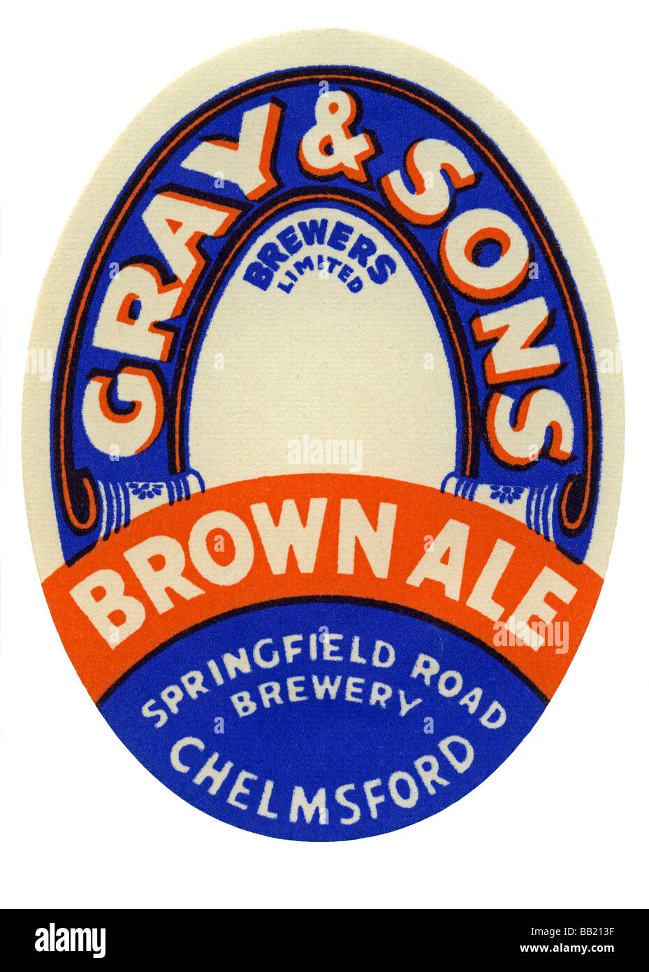 Vecchio britannici di birra per etichetta Grigio e figli Brown Ale, Chelmsford Essex Foto Stock