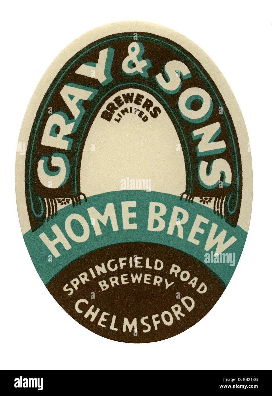 Vecchio britannici di birra per etichetta Grigio & Figli Home Brew, Chelmsford Essex Foto Stock