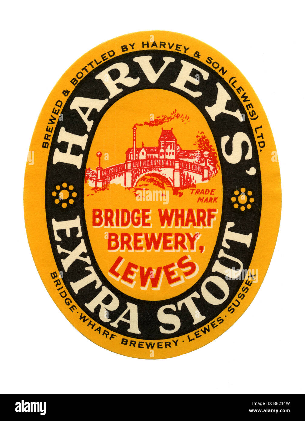 Vecchia birra britannica etichetta per Harvey's Extra Stout, Lewes, East Sussex Foto Stock