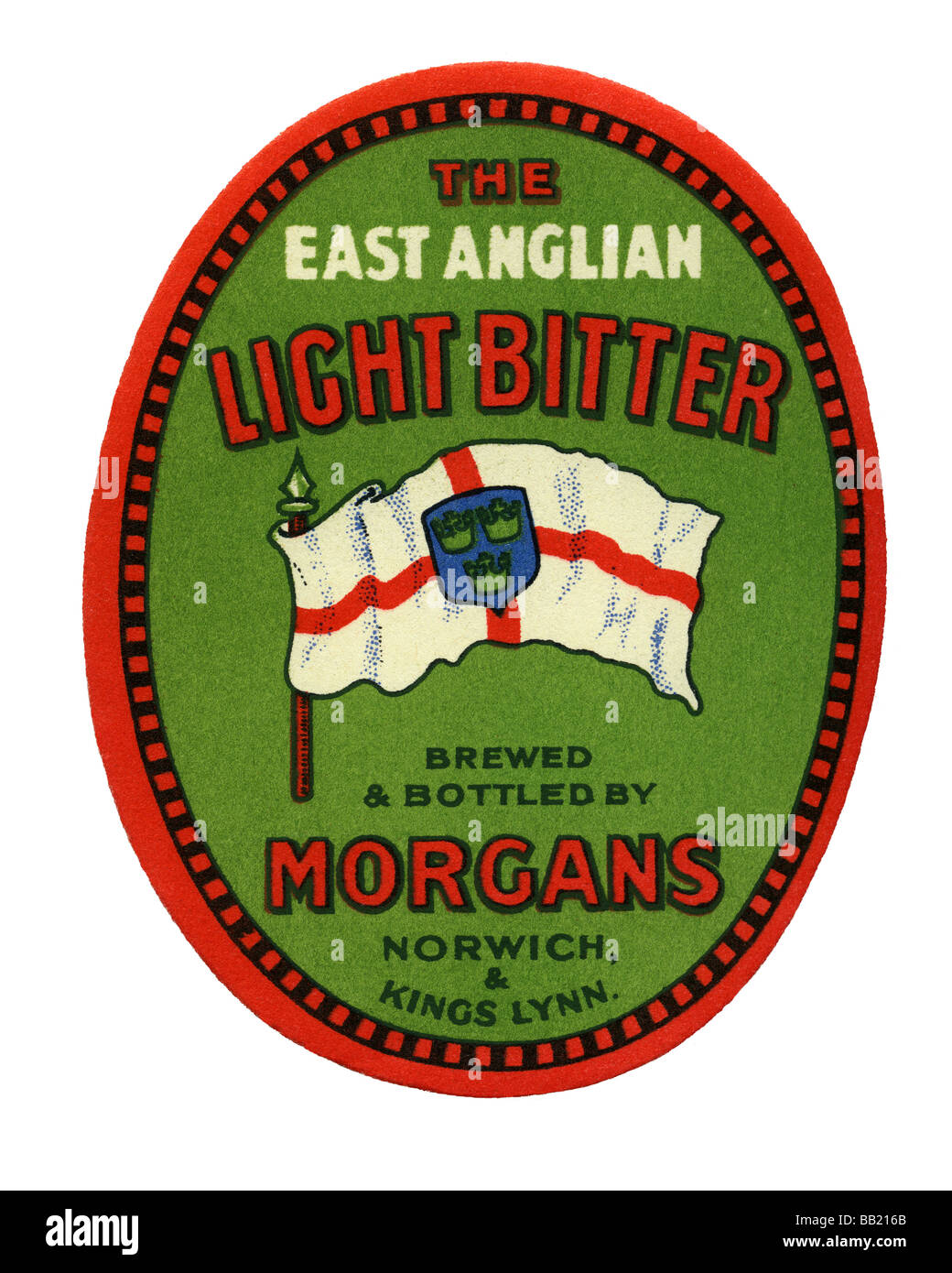 Vecchia birra britannica etichetta per Morgans luce amara, Norwich, Norfolk Foto Stock