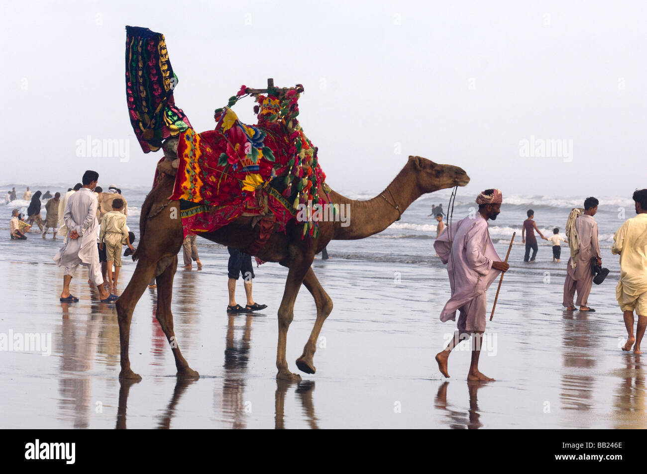 Il pakistan s godendo i cammelli e il mare sulla spiaggia di Clifton e Karachi in Pakistan Foto Stock