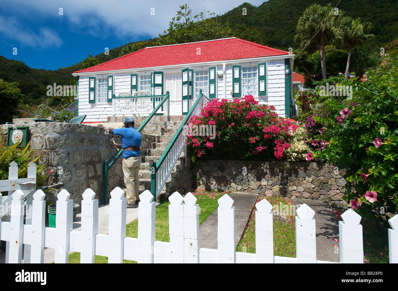 Windwardside Saba architettura tradizionale Foto Stock
