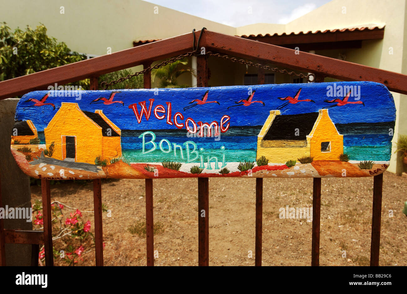 Antille Olandesi Bonaire Kralendijk decorate gate Foto Stock