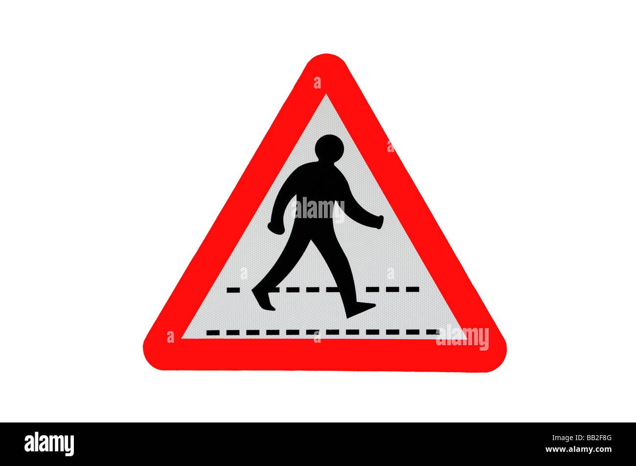 Attenzione pedoni che attraversano cartello stradale Regno Unito segni di traffico Foto Stock