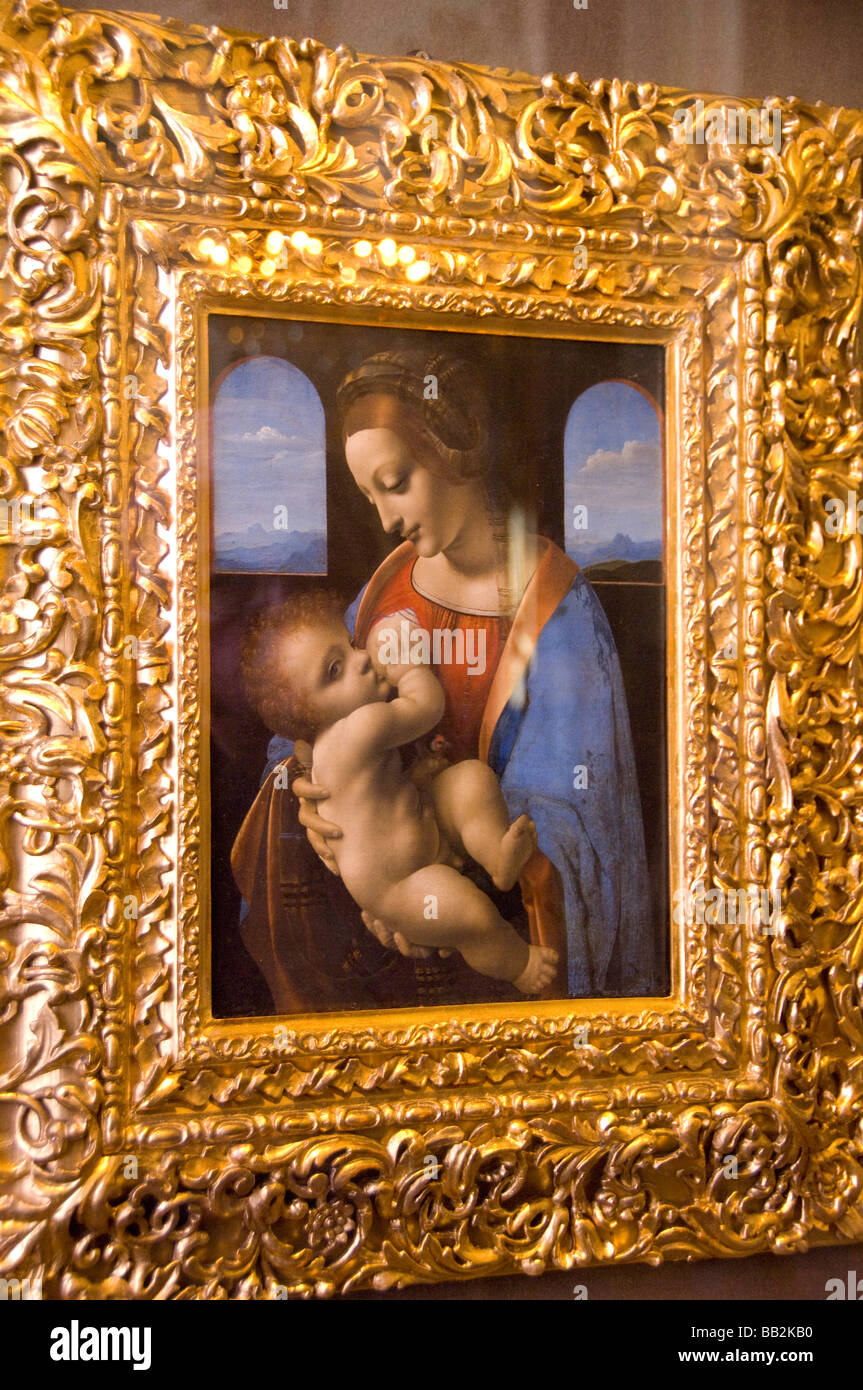 Russia San Pietroburgo l'Hermitage . Capolavoro dipinto della Madonna e il Bambino di Leonardo da Vinci la Madonna Litta c. Foto Stock