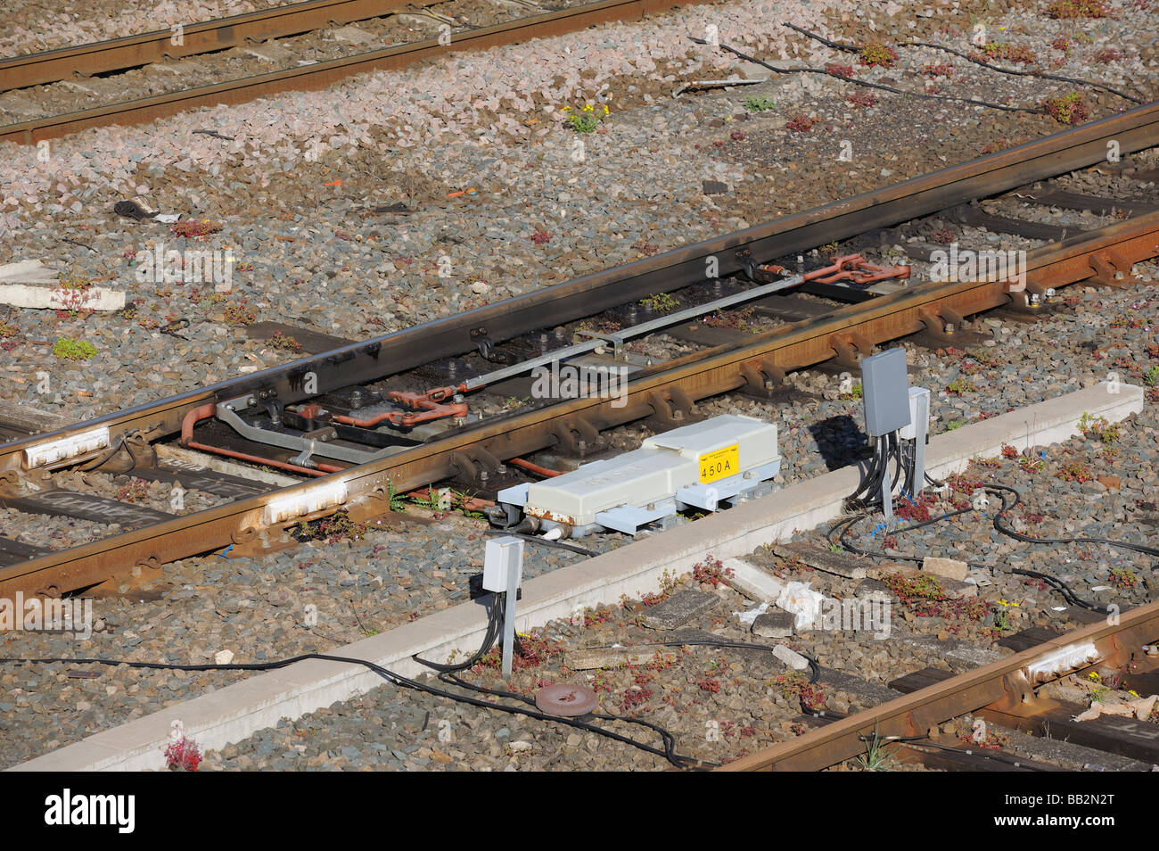 Un tipico punto motorizzata o interruttore in uso nel Regno Unito. Questo particolare è un punto di arresto. Foto Stock