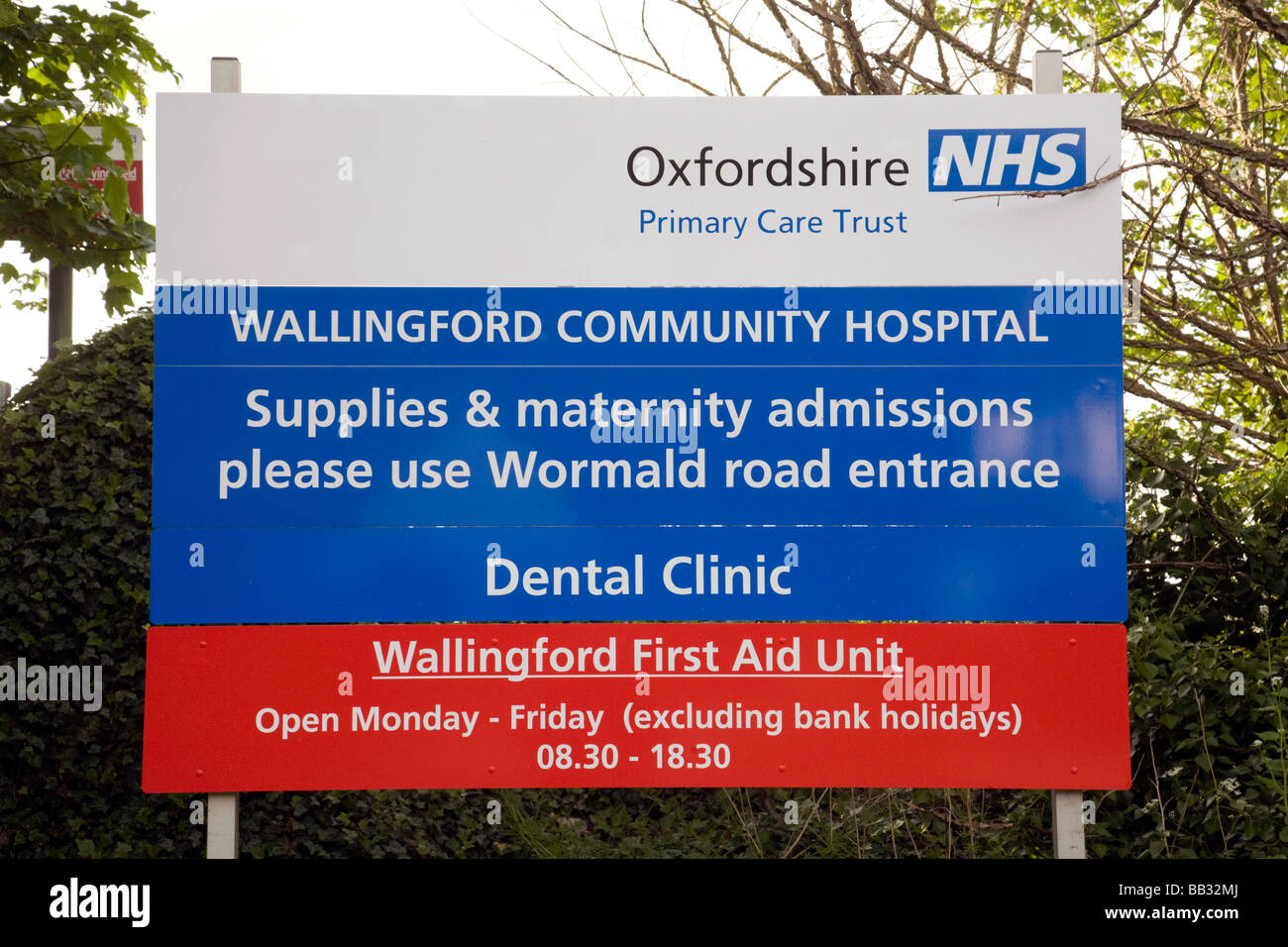 Wallingford Comunità Ospedale segno, Wallingford, Oxfordshire, Inghilterra Foto Stock
