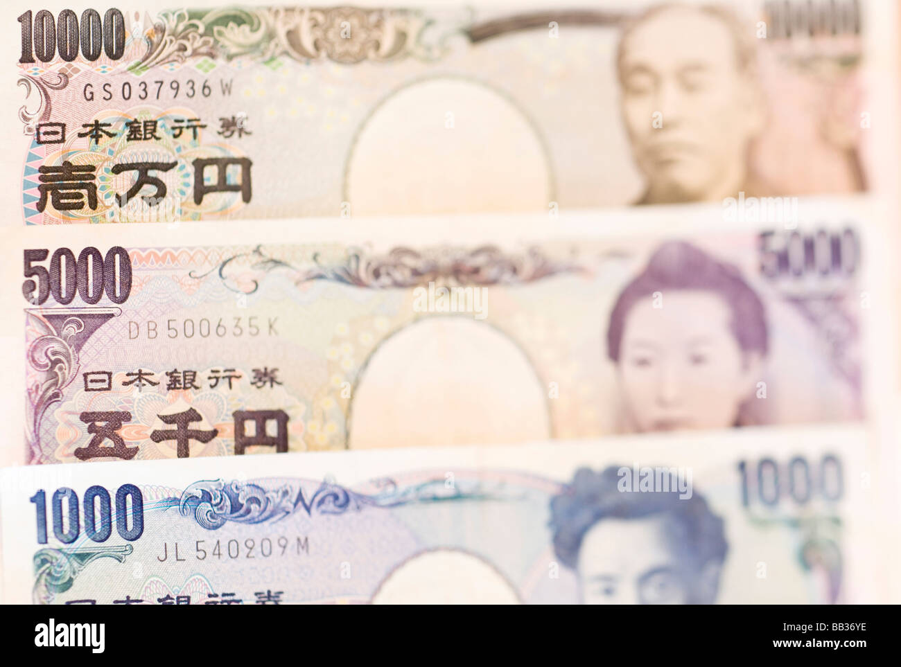 Valuta giapponese, 10.000 yen, 5.000 yen e 1.000 yen note Foto Stock